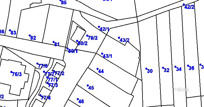 Parcela st. 43/1 v KÚ Starý Lískovec, Katastrální mapa