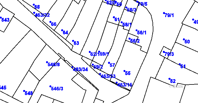 Parcela st. 59/1 v KÚ Starý Lískovec, Katastrální mapa