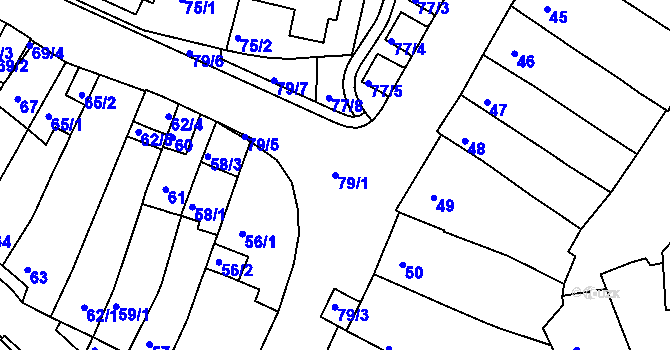 Parcela st. 79/1 v KÚ Starý Lískovec, Katastrální mapa
