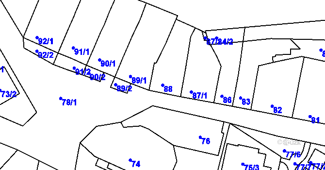 Parcela st. 88 v KÚ Starý Lískovec, Katastrální mapa