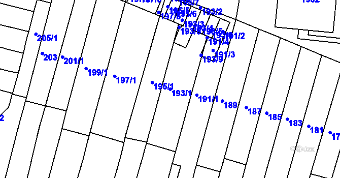 Parcela st. 193/1 v KÚ Starý Lískovec, Katastrální mapa