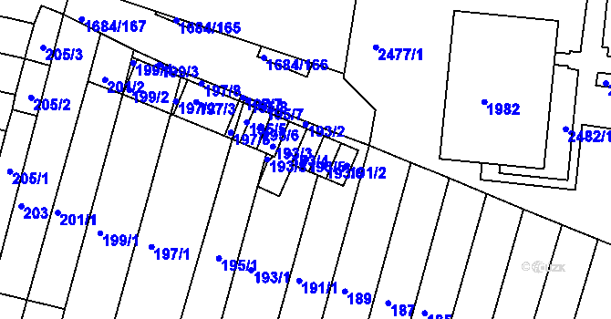 Parcela st. 193/5 v KÚ Starý Lískovec, Katastrální mapa