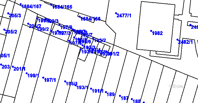 Parcela st. 193/6 v KÚ Starý Lískovec, Katastrální mapa