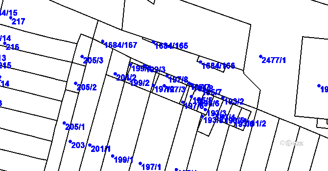 Parcela st. 197/3 v KÚ Starý Lískovec, Katastrální mapa