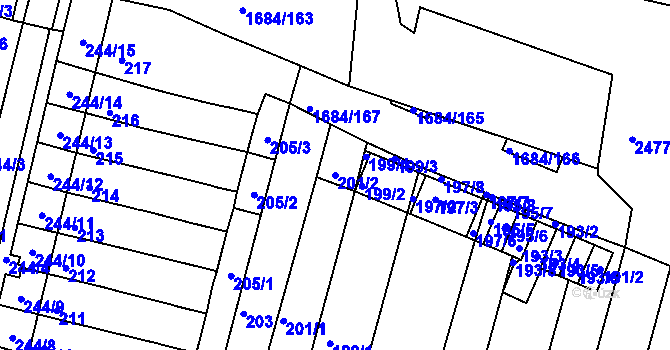 Parcela st. 201/2 v KÚ Starý Lískovec, Katastrální mapa