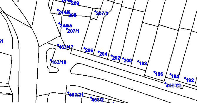 Parcela st. 204 v KÚ Starý Lískovec, Katastrální mapa