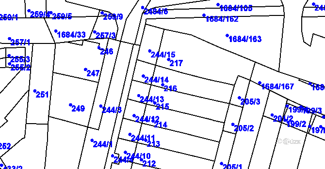 Parcela st. 216 v KÚ Starý Lískovec, Katastrální mapa