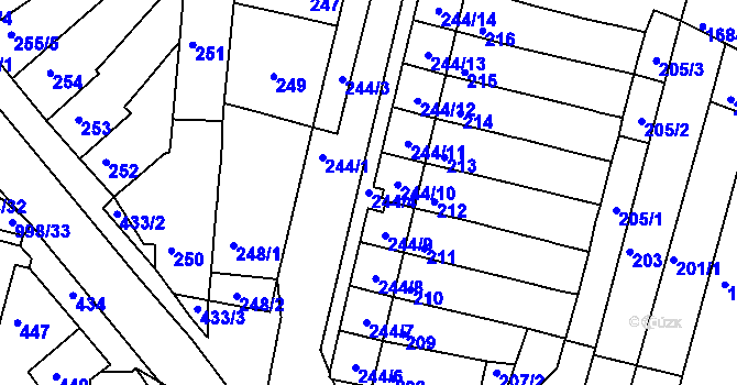 Parcela st. 244/4 v KÚ Starý Lískovec, Katastrální mapa