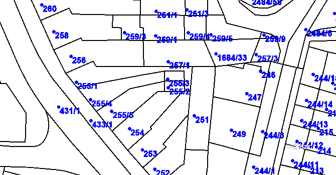 Parcela st. 255/2 v KÚ Starý Lískovec, Katastrální mapa