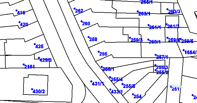 Parcela st. 256 v KÚ Starý Lískovec, Katastrální mapa