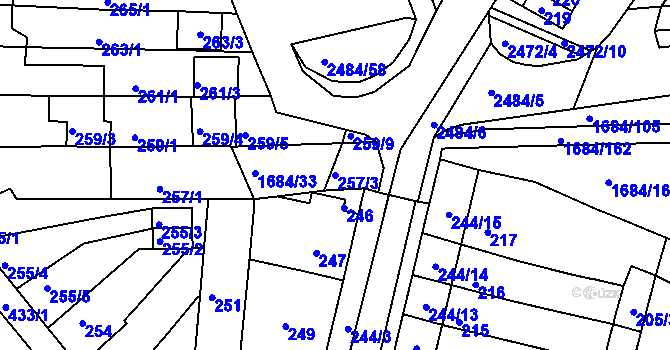 Parcela st. 257/3 v KÚ Starý Lískovec, Katastrální mapa