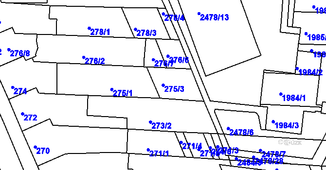Parcela st. 275/3 v KÚ Starý Lískovec, Katastrální mapa