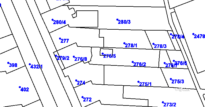 Parcela st. 276/5 v KÚ Starý Lískovec, Katastrální mapa