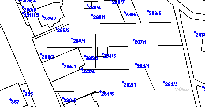 Parcela st. 284/3 v KÚ Starý Lískovec, Katastrální mapa