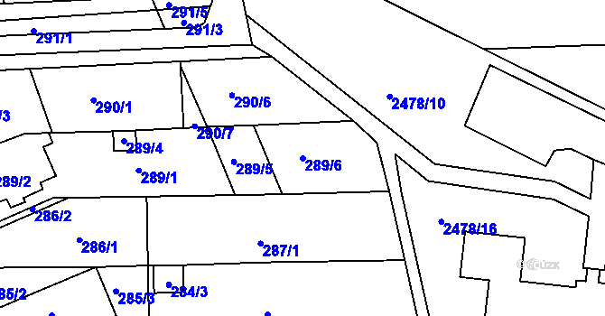 Parcela st. 289/6 v KÚ Starý Lískovec, Katastrální mapa