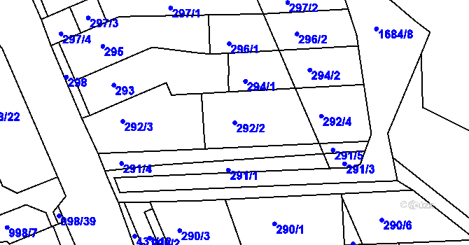 Parcela st. 292/2 v KÚ Starý Lískovec, Katastrální mapa