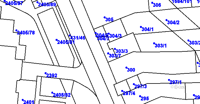 Parcela st. 303/5 v KÚ Starý Lískovec, Katastrální mapa