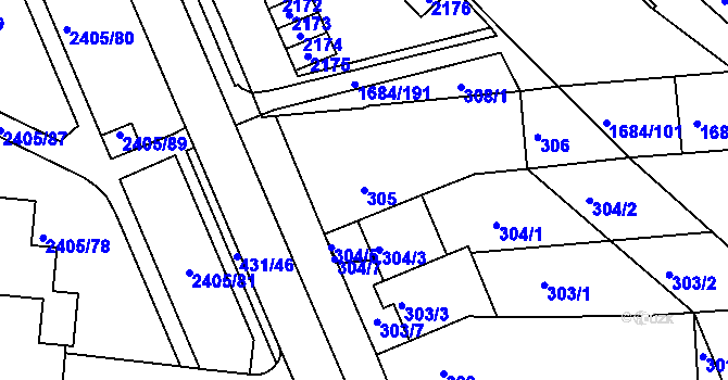 Parcela st. 305 v KÚ Starý Lískovec, Katastrální mapa
