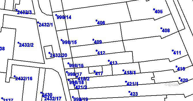 Parcela st. 412 v KÚ Starý Lískovec, Katastrální mapa