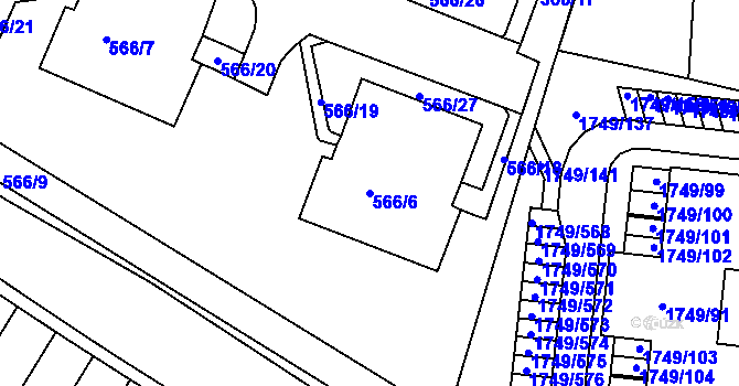 Parcela st. 566/6 v KÚ Starý Lískovec, Katastrální mapa