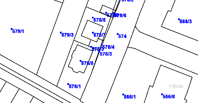 Parcela st. 576/3 v KÚ Starý Lískovec, Katastrální mapa