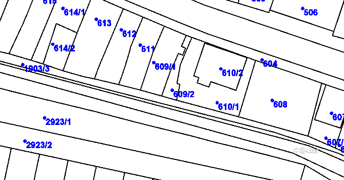 Parcela st. 609/2 v KÚ Starý Lískovec, Katastrální mapa