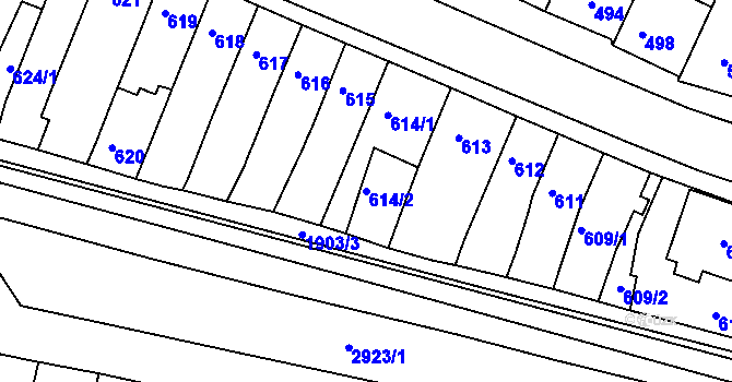 Parcela st. 614/2 v KÚ Starý Lískovec, Katastrální mapa