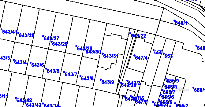 Parcela st. 643/31 v KÚ Starý Lískovec, Katastrální mapa