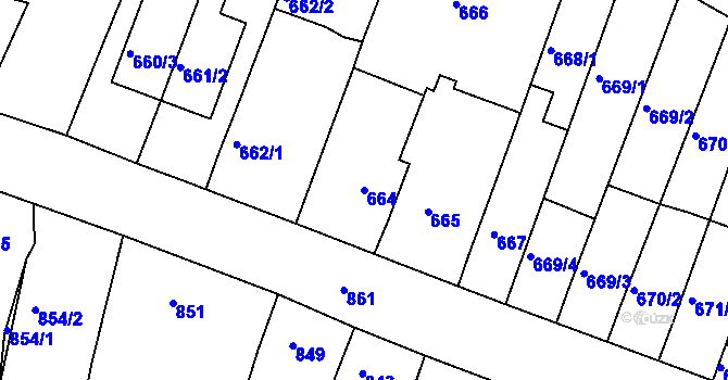 Parcela st. 664 v KÚ Starý Lískovec, Katastrální mapa
