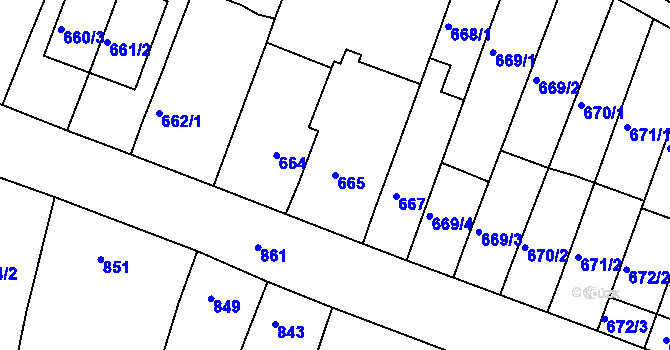 Parcela st. 665 v KÚ Starý Lískovec, Katastrální mapa