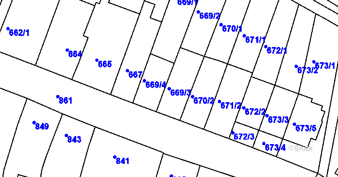 Parcela st. 669/3 v KÚ Starý Lískovec, Katastrální mapa