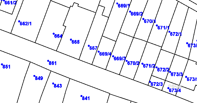 Parcela st. 669/4 v KÚ Starý Lískovec, Katastrální mapa