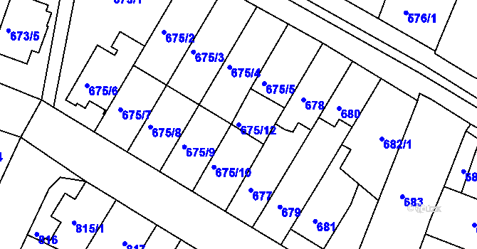 Parcela st. 675/12 v KÚ Starý Lískovec, Katastrální mapa