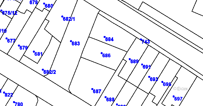 Parcela st. 686 v KÚ Starý Lískovec, Katastrální mapa