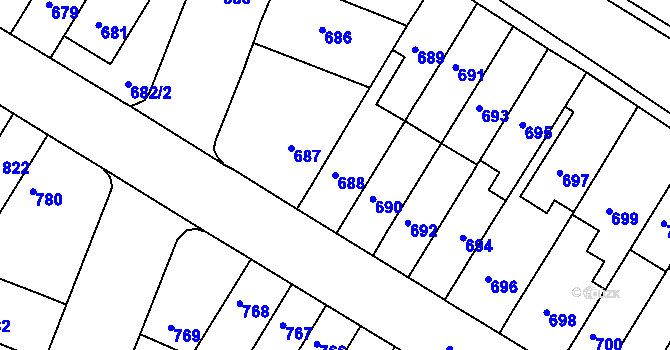 Parcela st. 688 v KÚ Starý Lískovec, Katastrální mapa