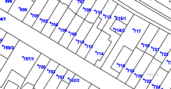 Parcela st. 712 v KÚ Starý Lískovec, Katastrální mapa