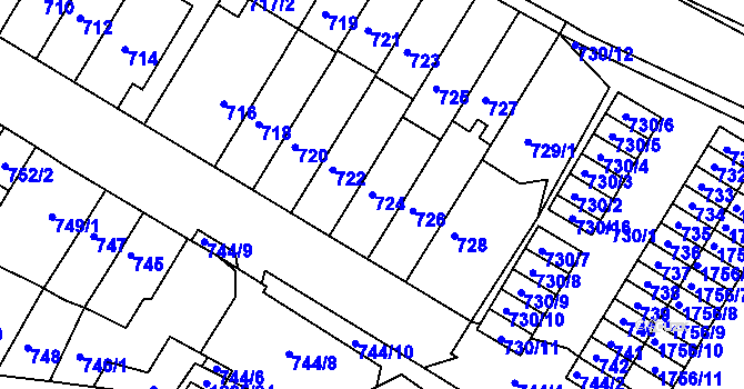 Parcela st. 724 v KÚ Starý Lískovec, Katastrální mapa