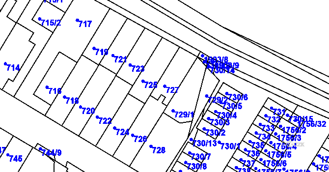 Parcela st. 727 v KÚ Starý Lískovec, Katastrální mapa