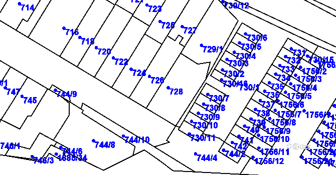 Parcela st. 728 v KÚ Starý Lískovec, Katastrální mapa