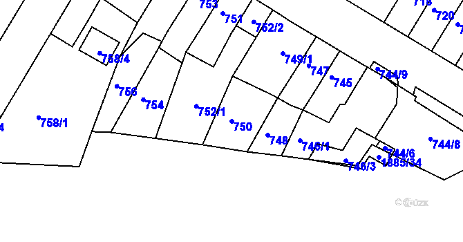 Parcela st. 750 v KÚ Starý Lískovec, Katastrální mapa