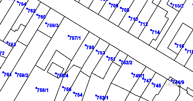 Parcela st. 753 v KÚ Starý Lískovec, Katastrální mapa