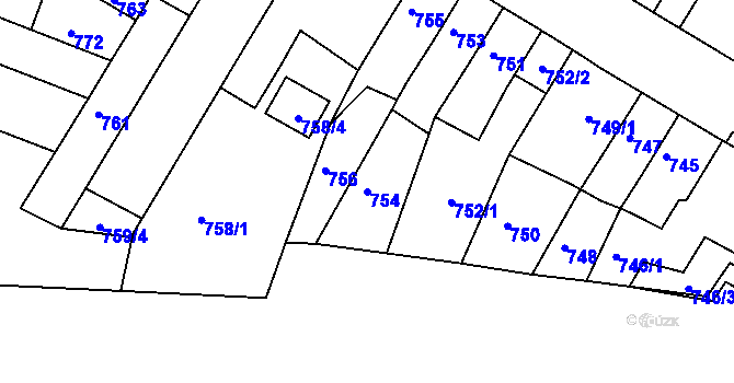 Parcela st. 754 v KÚ Starý Lískovec, Katastrální mapa