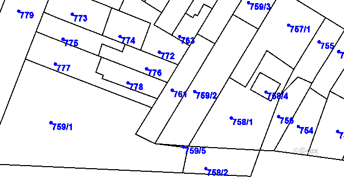 Parcela st. 761 v KÚ Starý Lískovec, Katastrální mapa