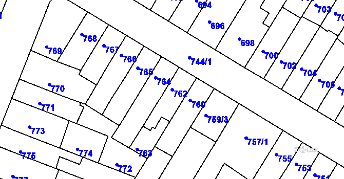 Parcela st. 762 v KÚ Starý Lískovec, Katastrální mapa
