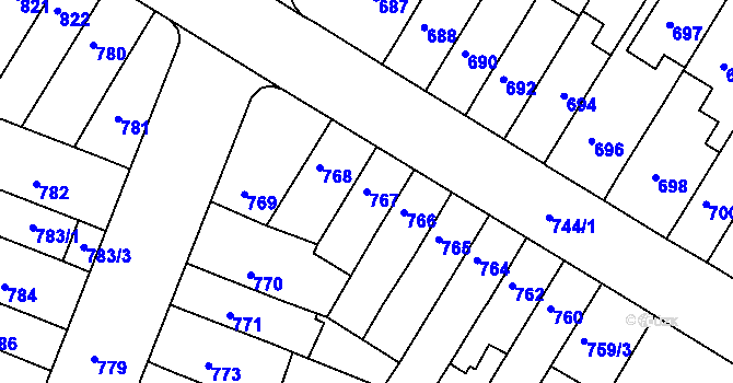 Parcela st. 767 v KÚ Starý Lískovec, Katastrální mapa