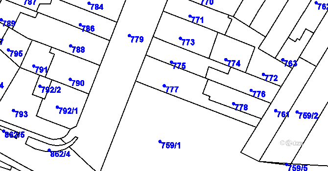 Parcela st. 777 v KÚ Starý Lískovec, Katastrální mapa
