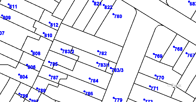 Parcela st. 782 v KÚ Starý Lískovec, Katastrální mapa