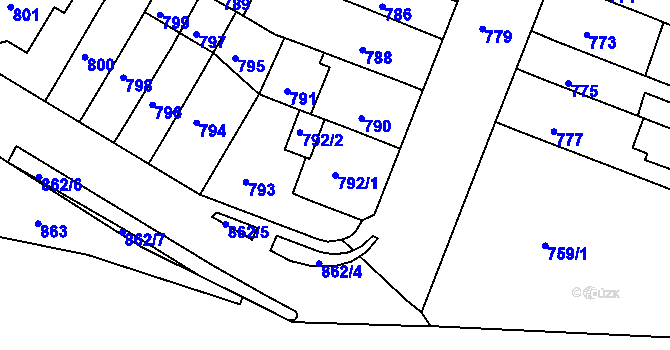 Parcela st. 792/1 v KÚ Starý Lískovec, Katastrální mapa