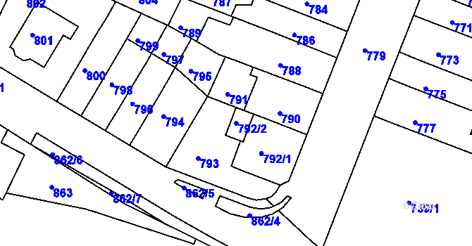 Parcela st. 792/2 v KÚ Starý Lískovec, Katastrální mapa