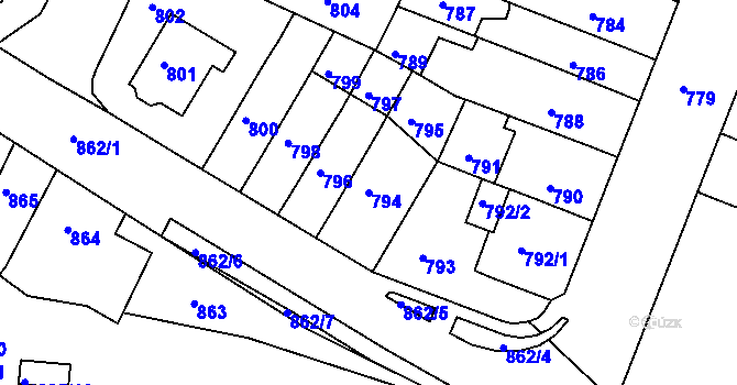 Parcela st. 794 v KÚ Starý Lískovec, Katastrální mapa